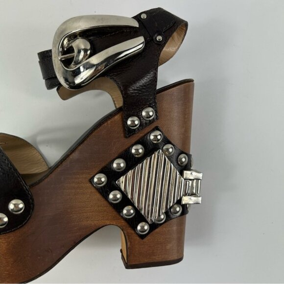 Rare Roberto Cavalli Brown Leather Embellished Buckle Detail Wedge - Picture 4 of 15